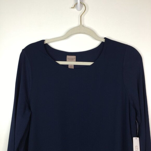 Chico’s Easywear Double Layer Top Split Deep Navy - Picture 2 of 12